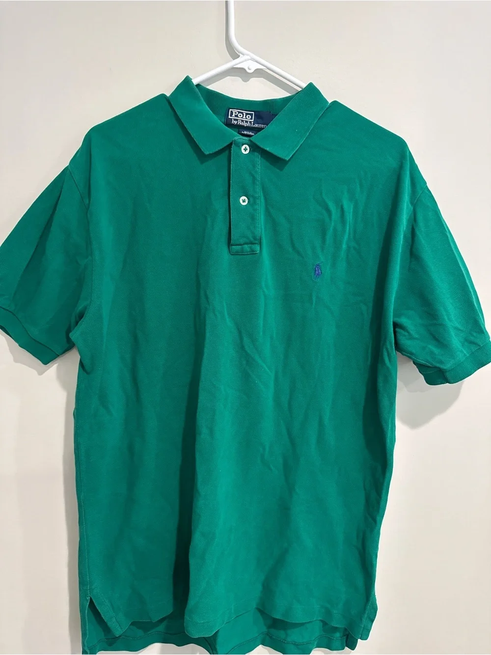 Ralph Lauren Green Polo Shirt with Navy Pony Golf Summer Event Vintage Medium